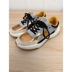 Zara Woman Chunky Platform Sneaker Yellow Mesh Clear Vinyl Grey Suede Clean Girl